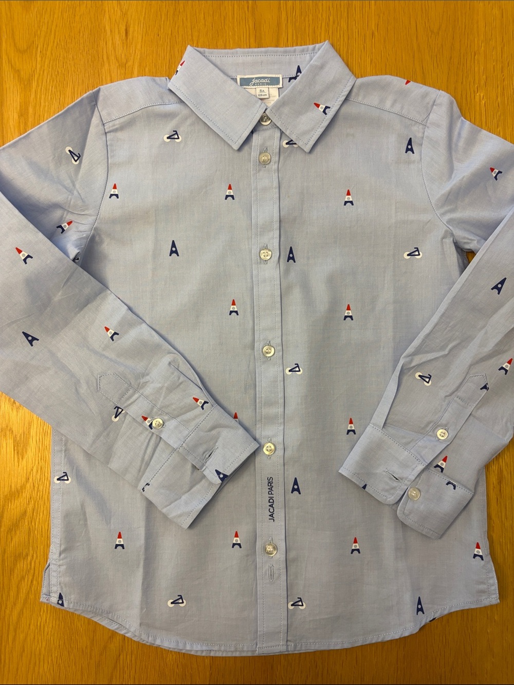 Jacadi Light Blue Boys' Long-Sleeve Embroidered Shirt - size 8 years